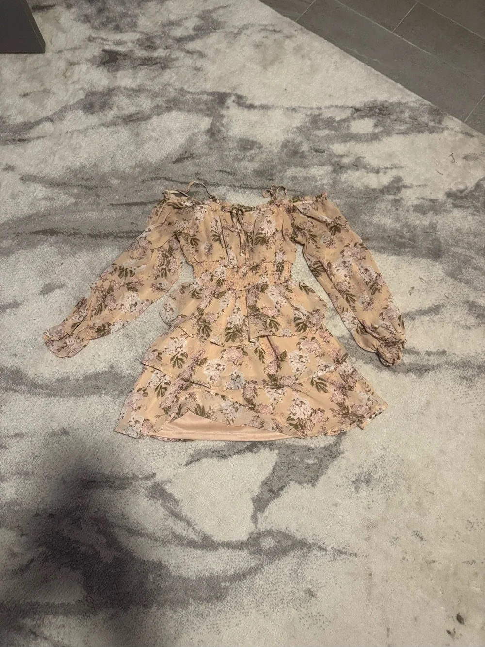 Justify Blush Floral Off-Shoulder Tiered Dress